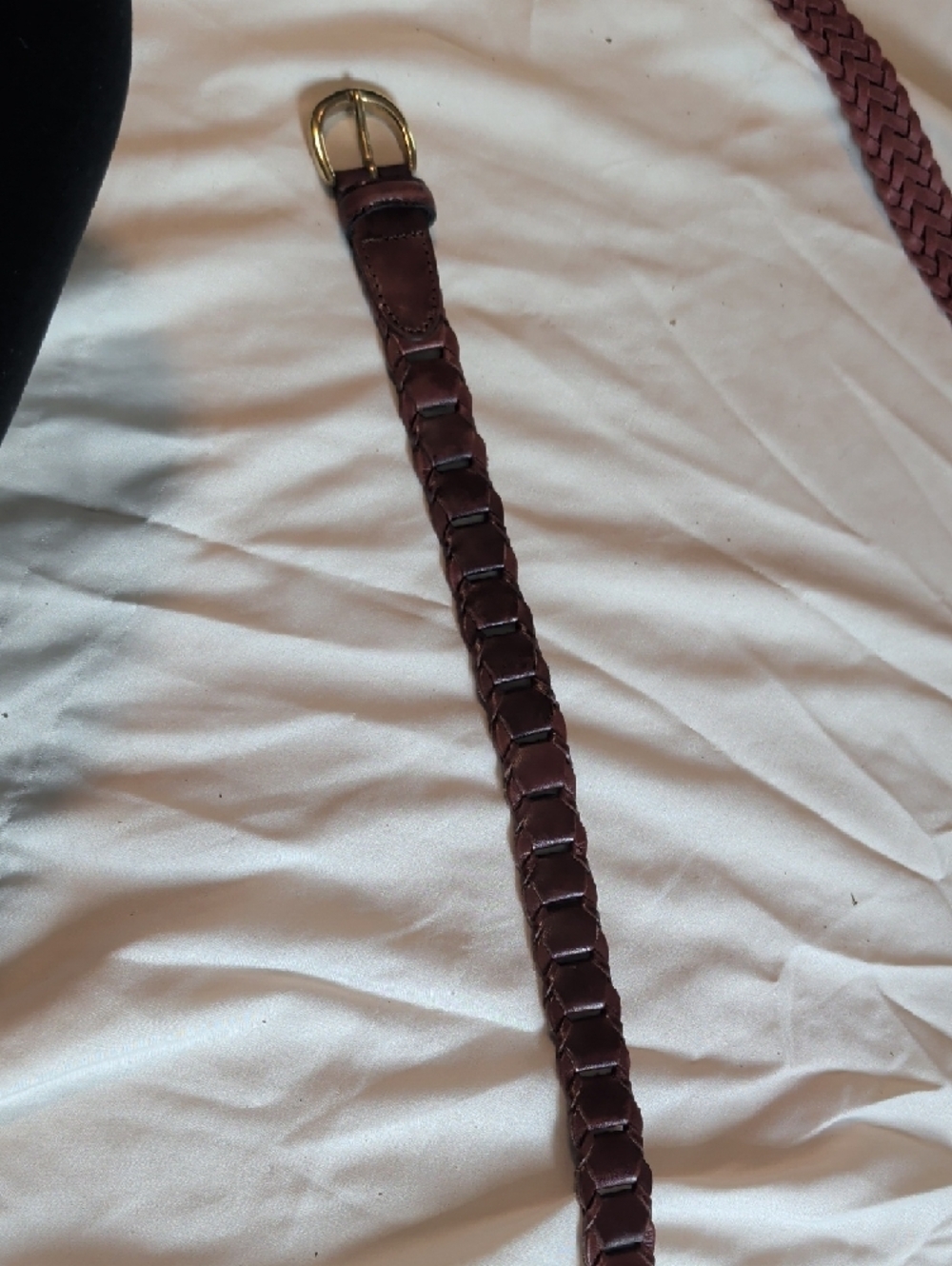 Braided Leather Waist Belt - Dark Brown - Picture 2 of 4
